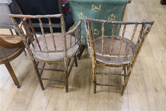 A William IV mahogany caned side chair and a pair of Regency simulated bamboo elbow chairs